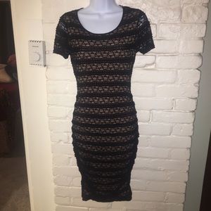 BCBG MaxAzria Lace Bodycon Nude/ Black Cocktail Dress